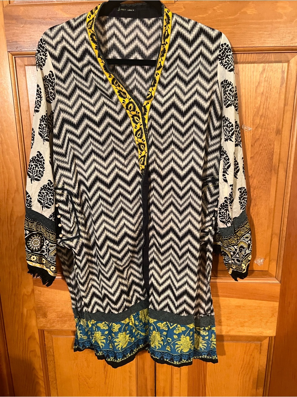 Boho Chevron Mixed-Print Tunic with Yellow Trim